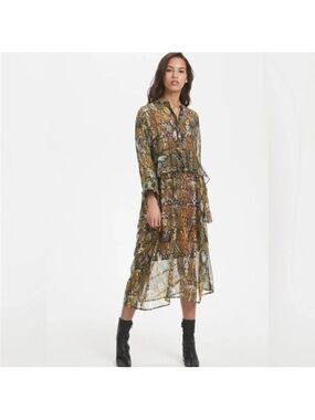 Karen by Simonsen Marrow Sheer Long Sleeve Snake Print Midi Dress, size 8